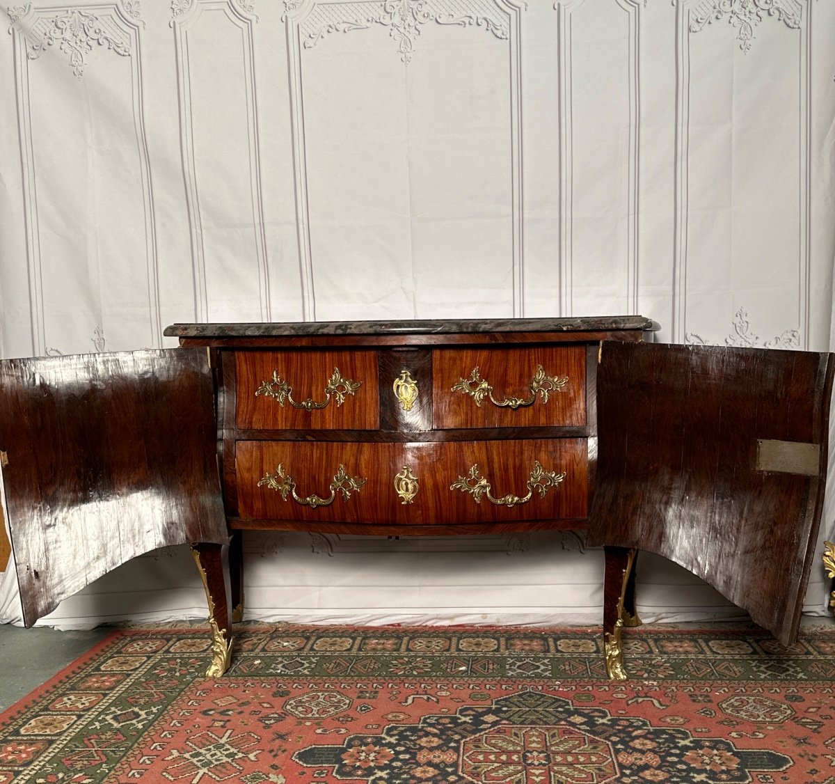Curved Commode With Doors - Louis XV Period Attributed To Gille  Joubert-photo-4