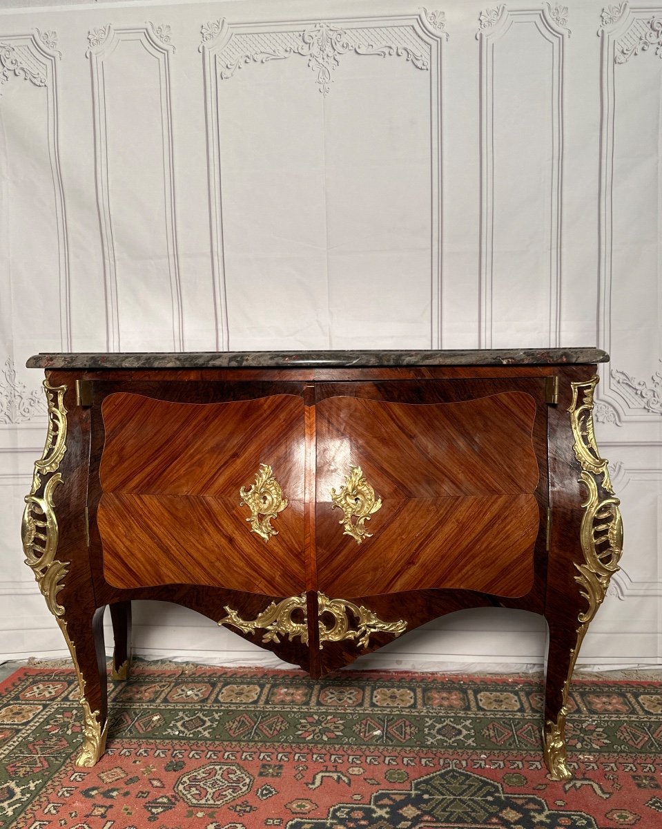 Curved Commode With Doors - Louis XV Period Attributed To Gille  Joubert-photo-7