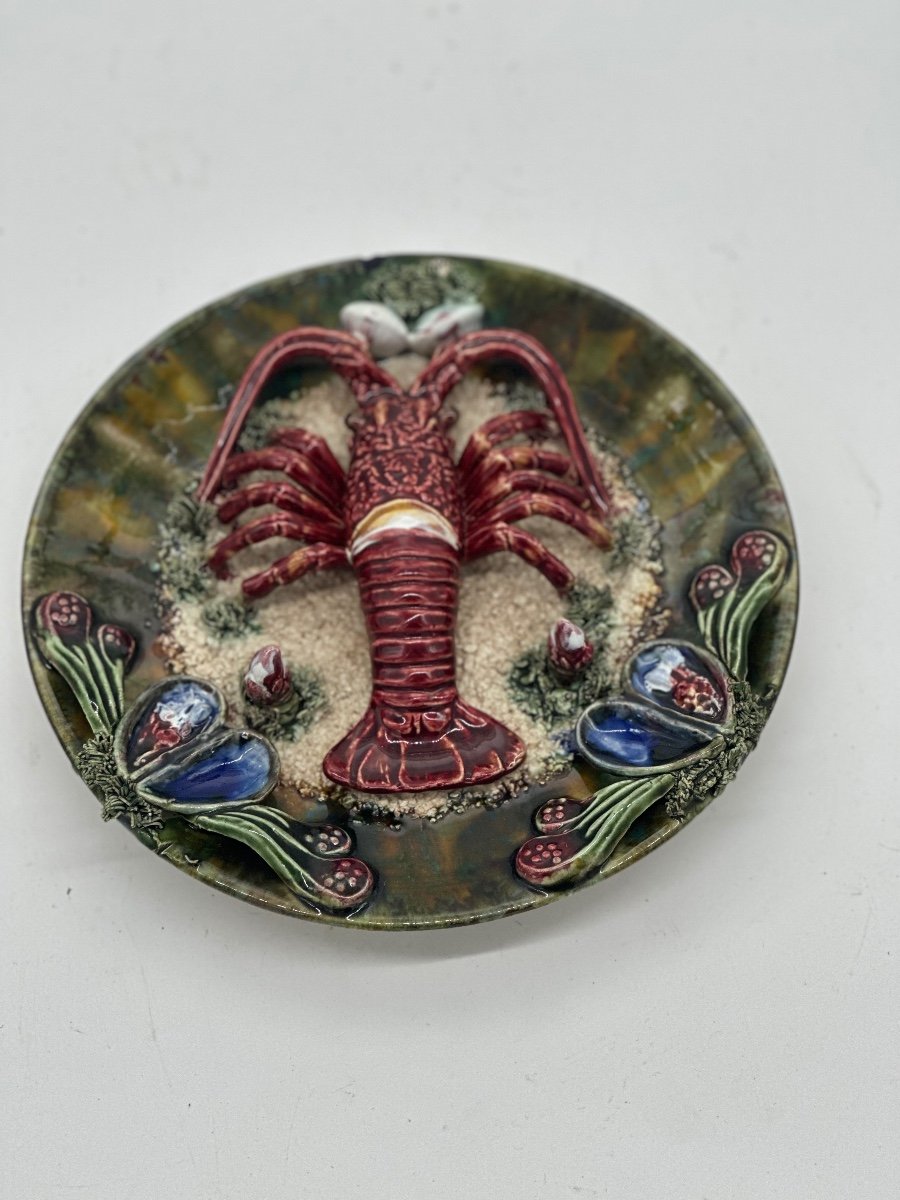 Vintage Lobster Plate In Palissy Majolica-photo-3