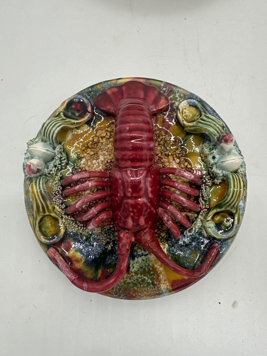 Vintage Lobster Plate In Palissy Majolica-photo-1