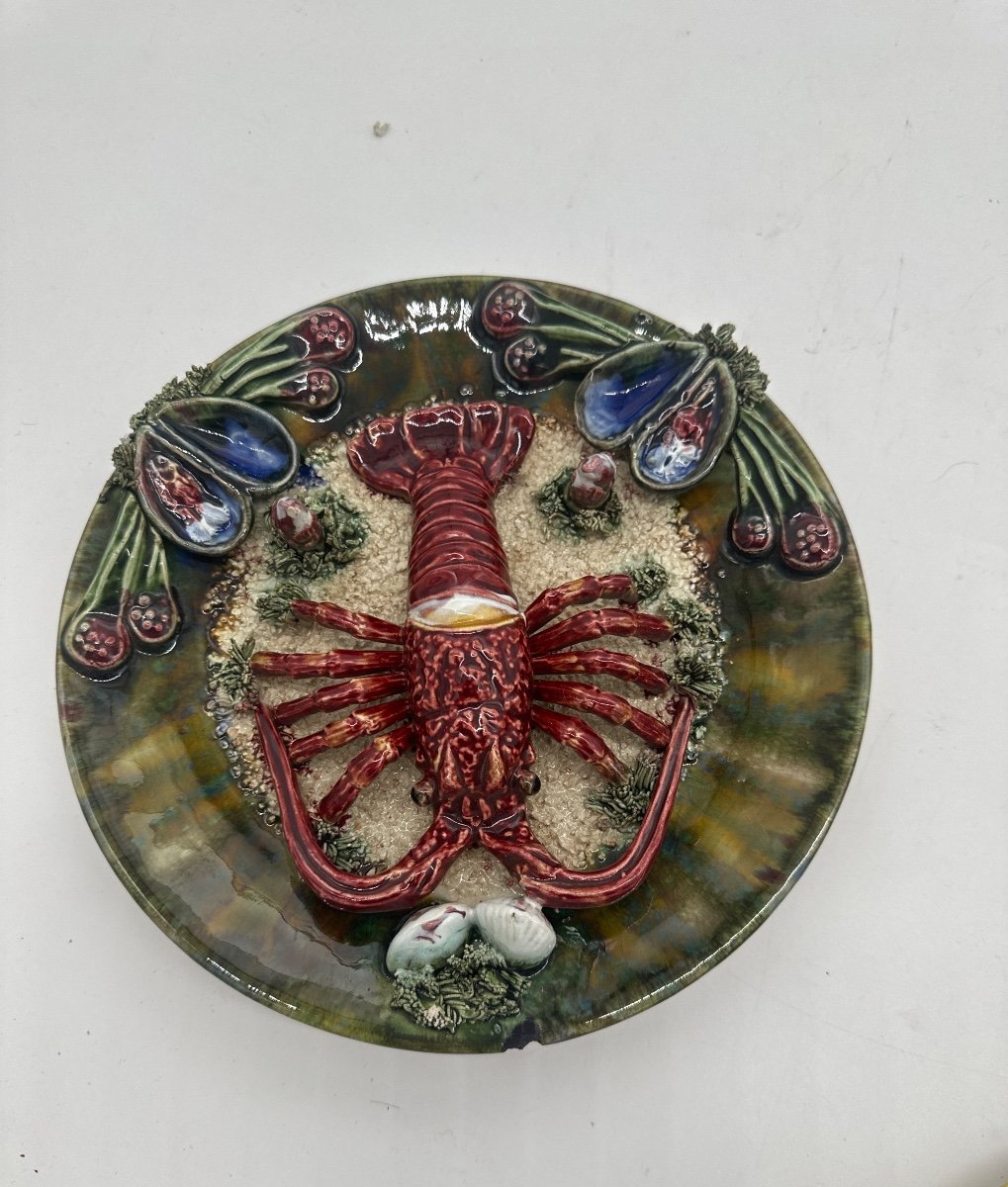Vintage Lobster Plate In Palissy Majolica-photo-2