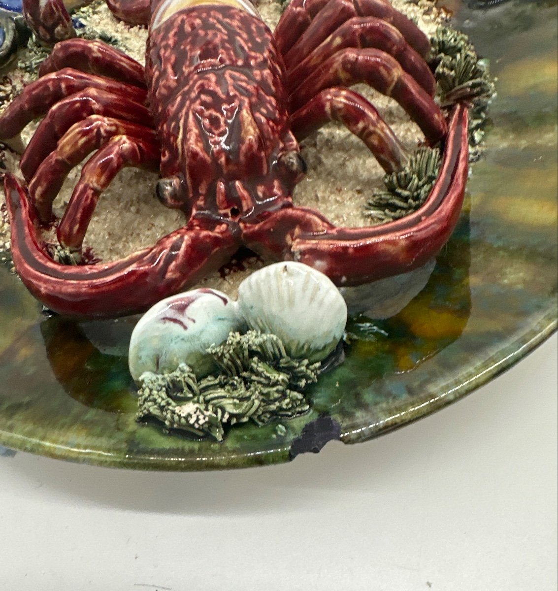 Vintage Lobster Plate In Palissy Majolica-photo-3