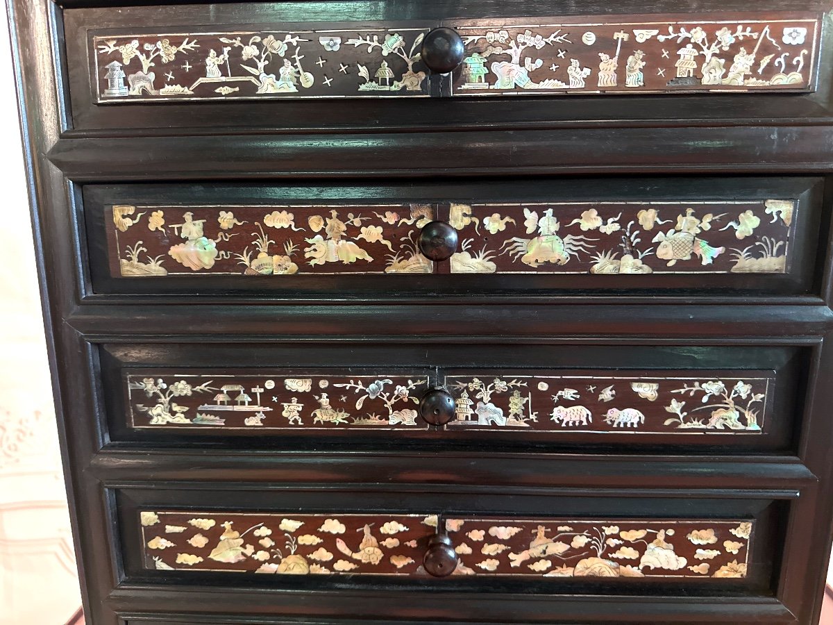 19th Century Mother-of-pearl Marquetry Drawer Cabinet -photo-3