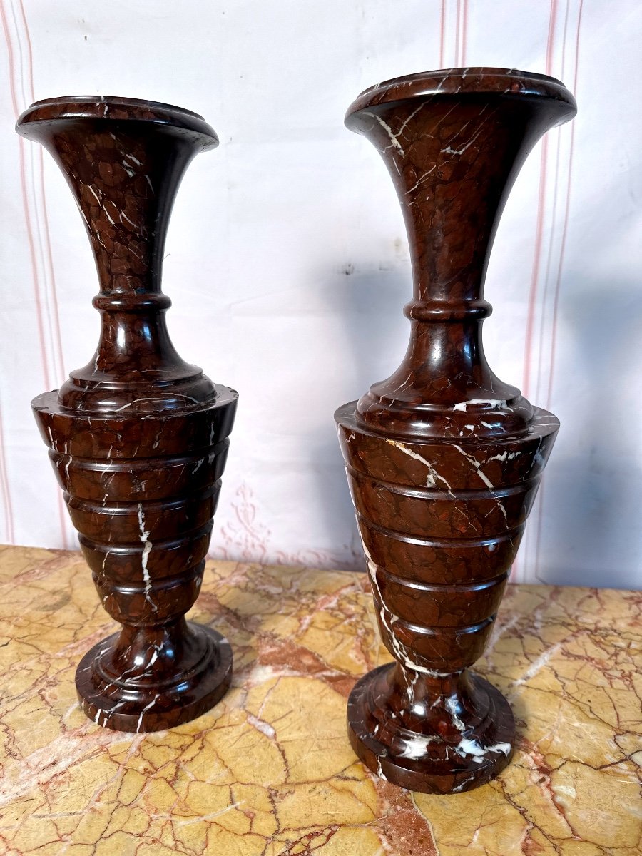  Pair Of Royal Red Marble Vases -photo-3