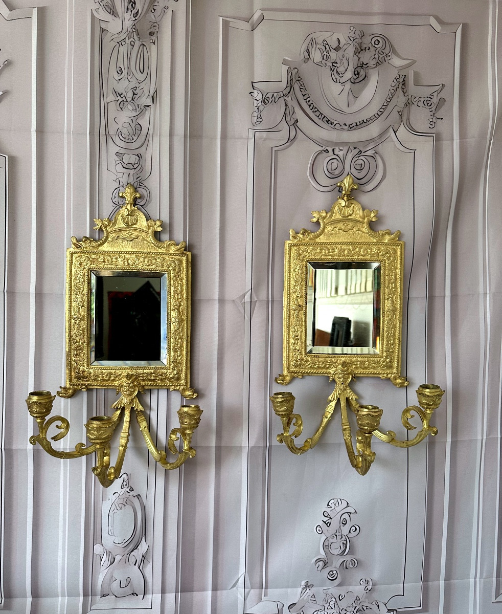 Paire De Miroirs ventoline  France, XIXe Siècle.-photo-1