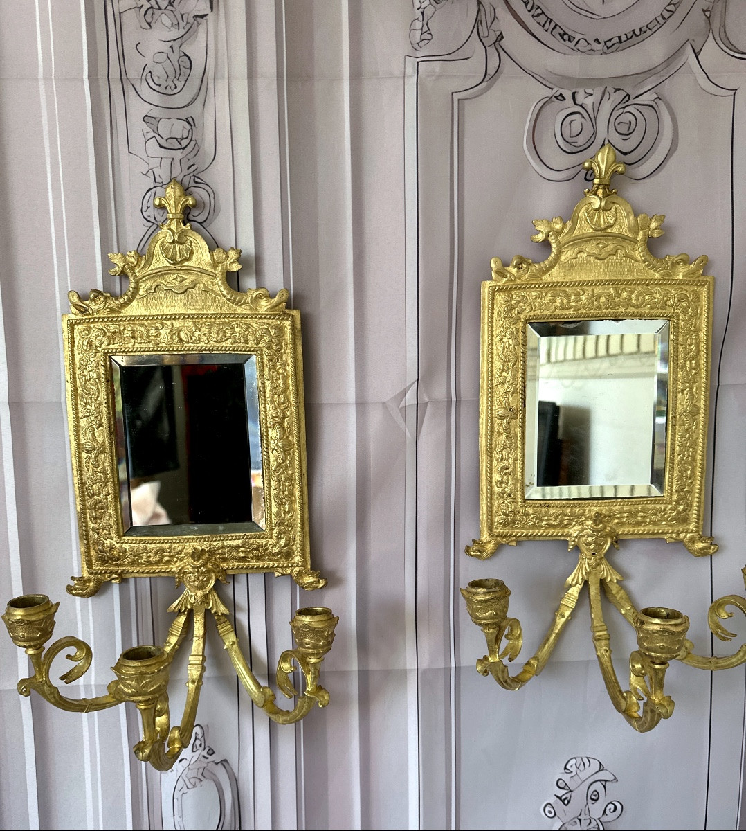 Paire De Miroirs ventoline  France, XIXe Siècle.-photo-3