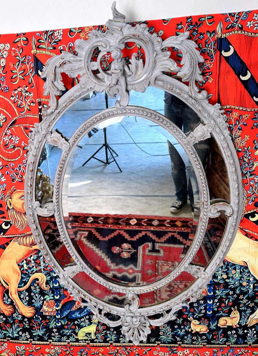 Miroir Ovale à Parecloses En Bois Doré, Glaces Au Mercure Enpoque 19 Eme Siècle -photo-4