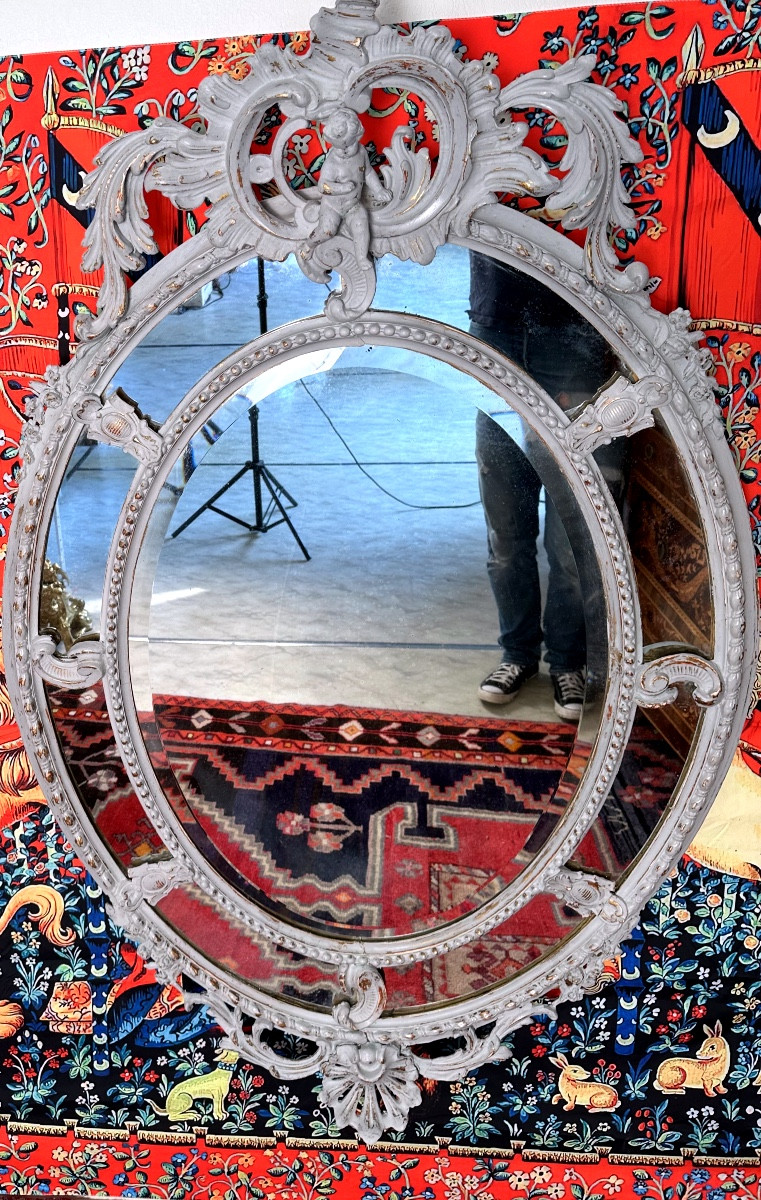 Miroir Ovale à Parecloses En Bois Doré, Glaces Au Mercure Enpoque 19 Eme Siècle -photo-3