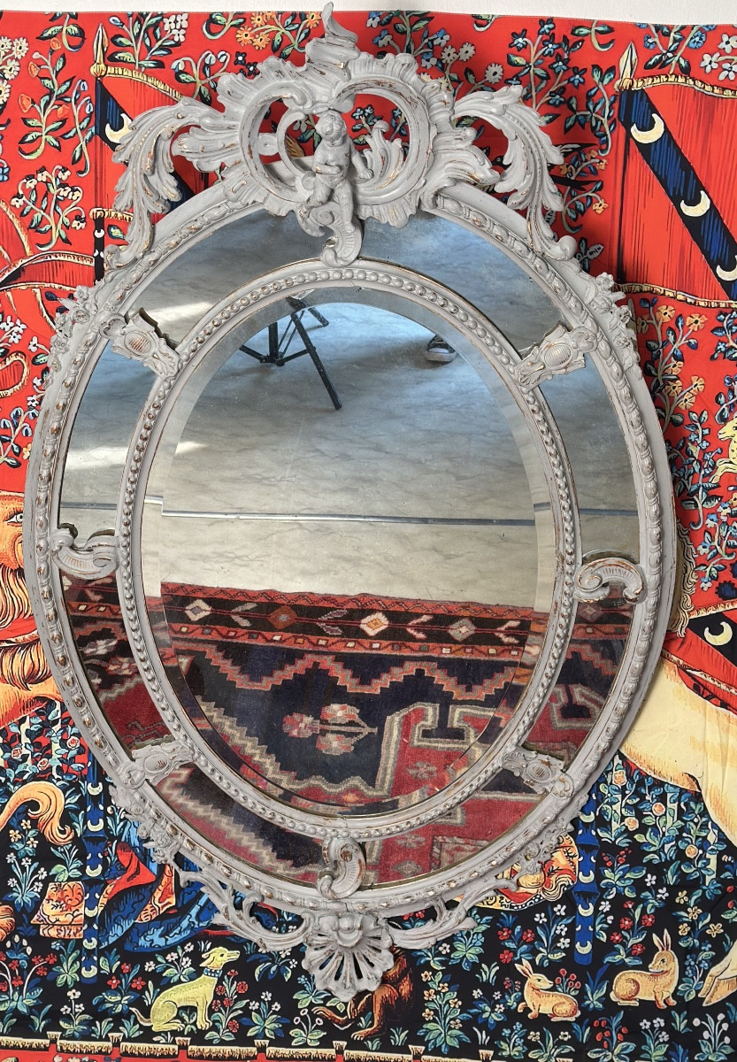 Miroir Ovale à Parecloses En Bois Doré, Glaces Au Mercure Enpoque 19 Eme Siècle -photo-6