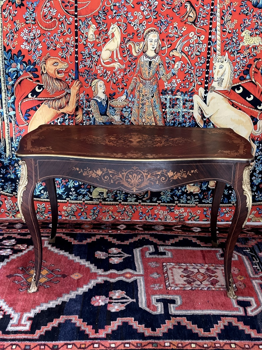 Bureau de Milieu en marqueterie , style Louis XV, époque Napoléon III – Milieu XIXe-photo-3