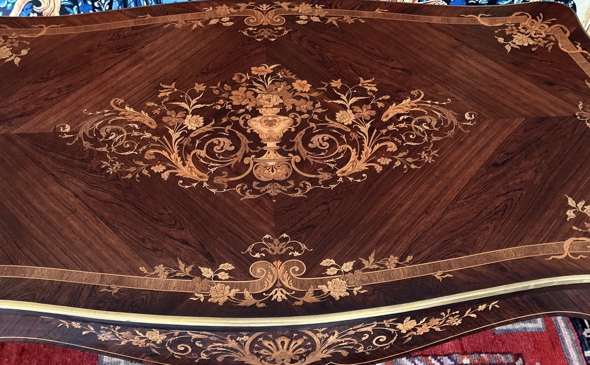 Bureau de Milieu en marqueterie , style Louis XV, époque Napoléon III – Milieu XIXe-photo-4