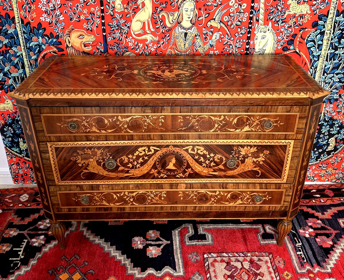 Commode Italienne En Marqueterie 19 Eme Siècle -photo-2