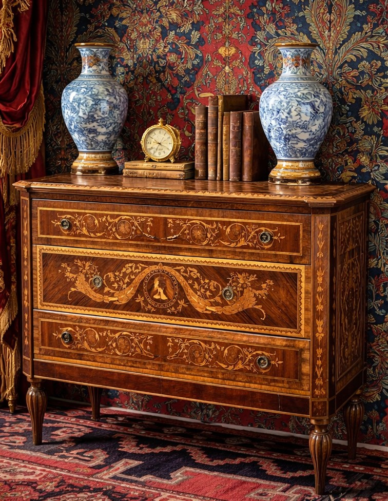 Commode Italienne En Marqueterie 19 Eme Siècle -photo-3