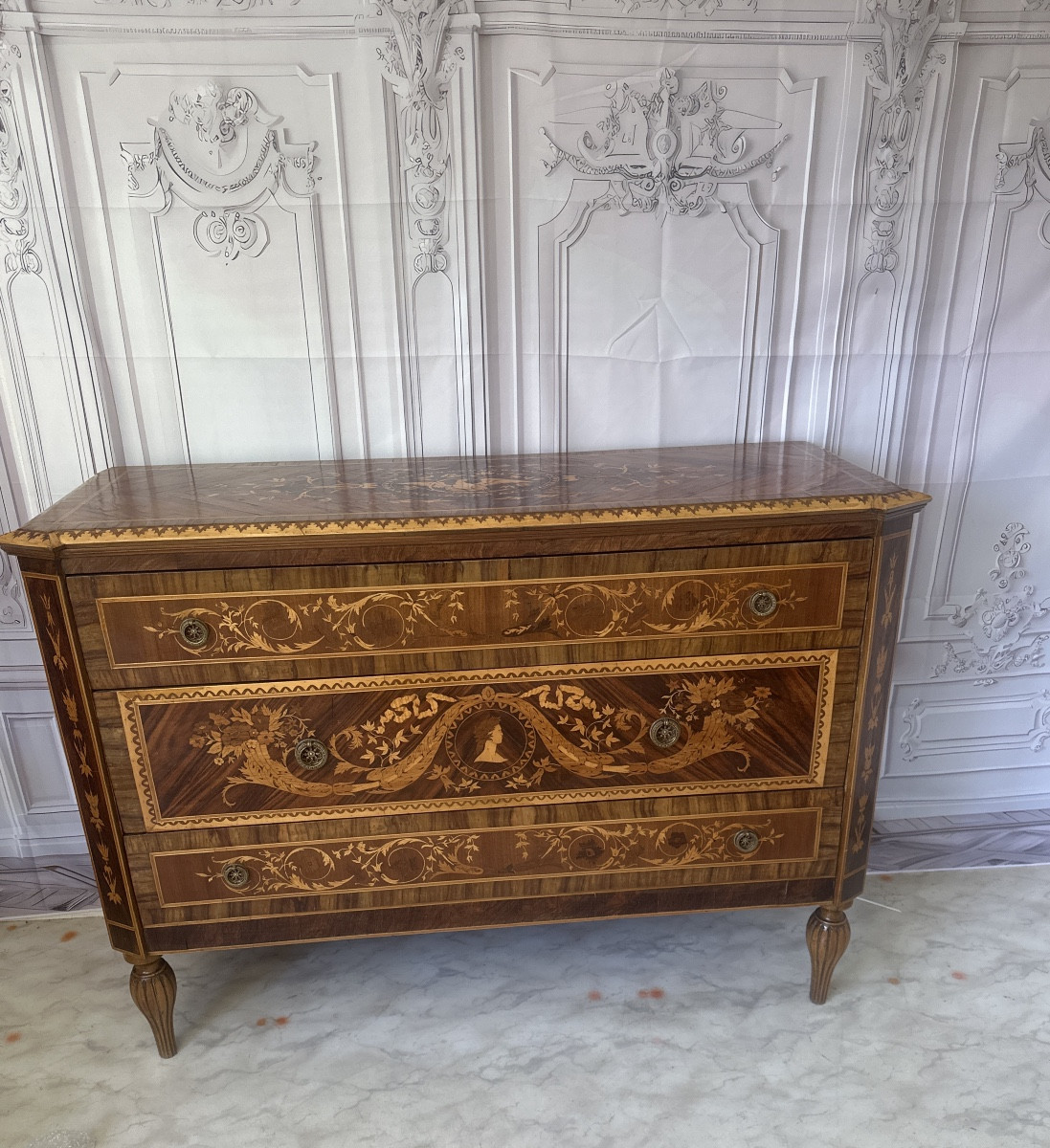 Commode Italienne En Marqueterie 19 Eme Siècle -photo-4