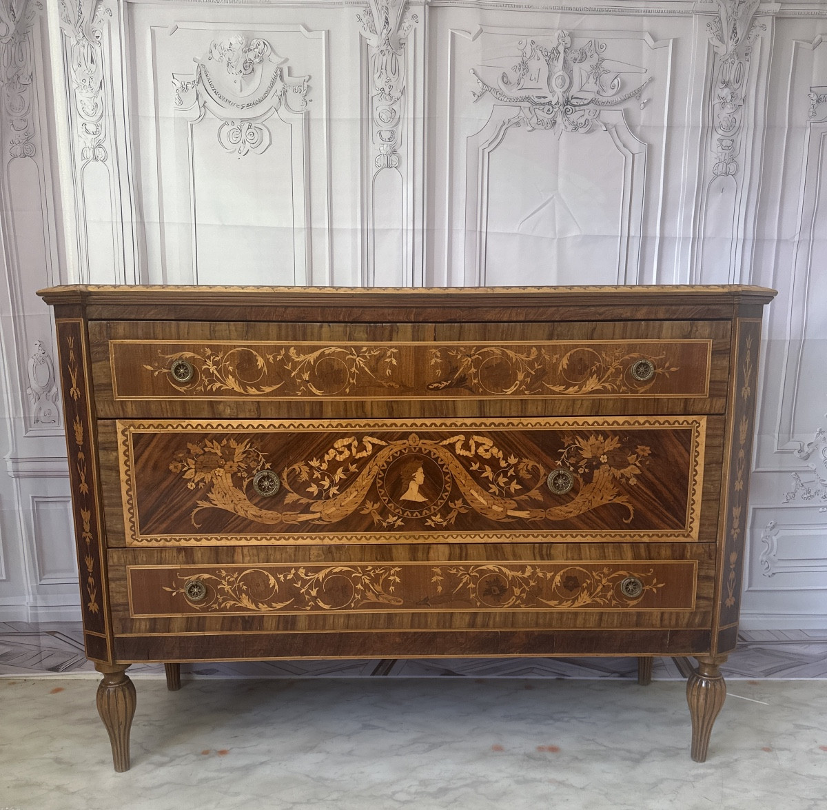 Commode Italienne En Marqueterie 19 Eme Siècle -photo-7