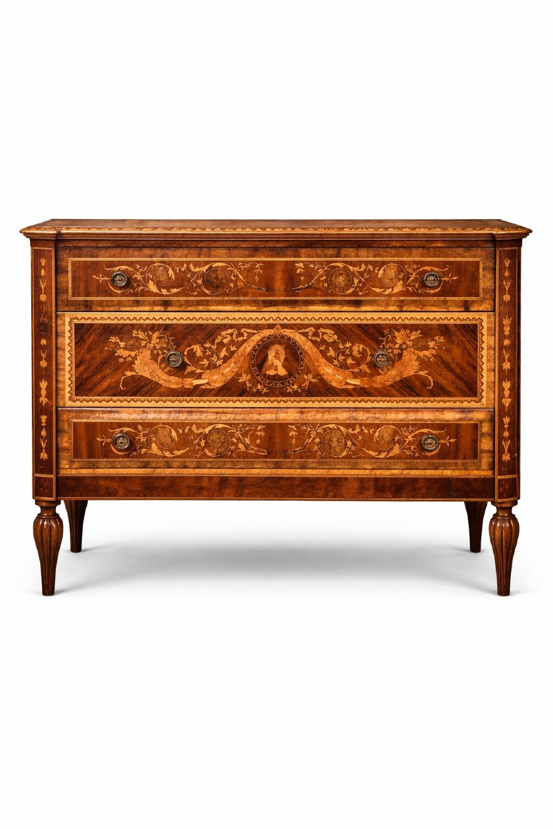 Commode Italienne En Marqueterie 19 Eme Siècle -photo-7