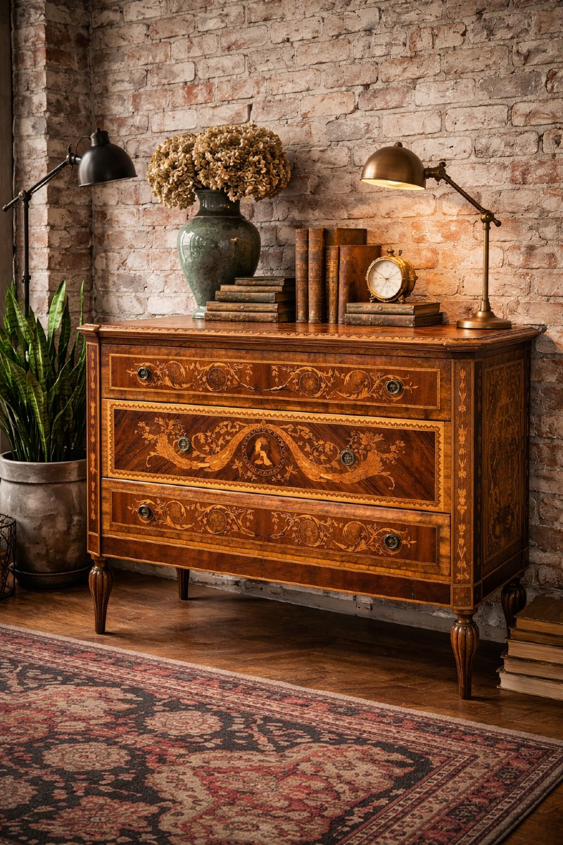 Commode Italienne En Marqueterie 19 Eme Siècle 
