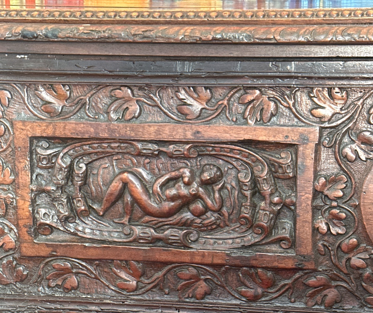 Important Italian Cassone From The Renaissance, Richly Carved, 16th Century -photo-5