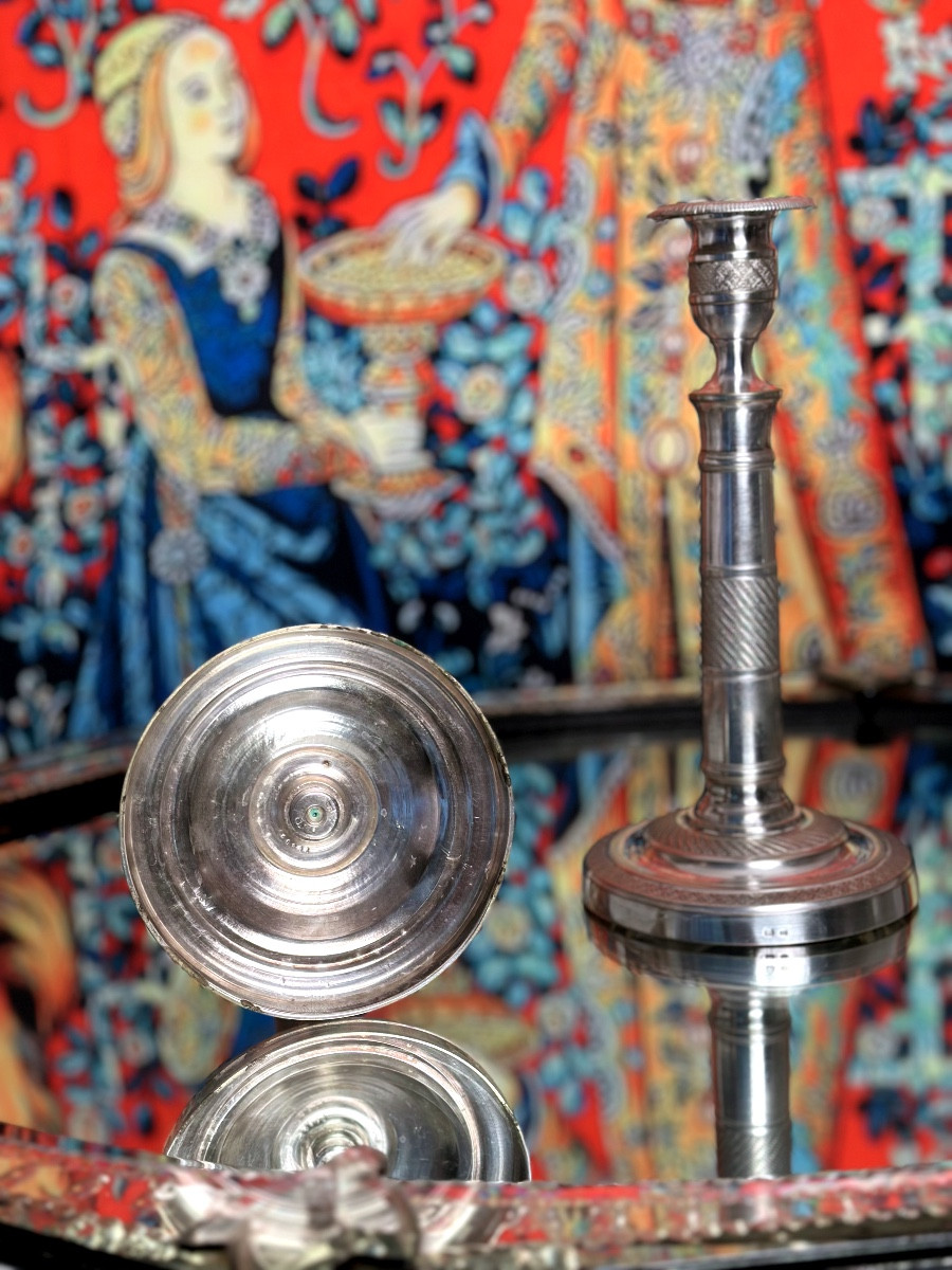 Silver-plated Bronze Candlesticks, Restoration Period, 19th Century-photo-4