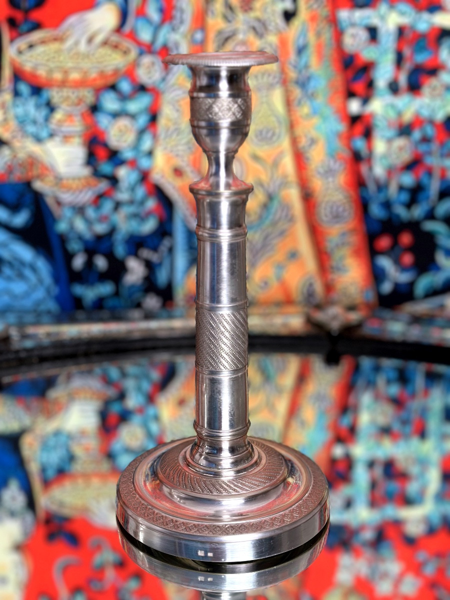 Silver-plated Bronze Candlesticks, Restoration Period, 19th Century-photo-2