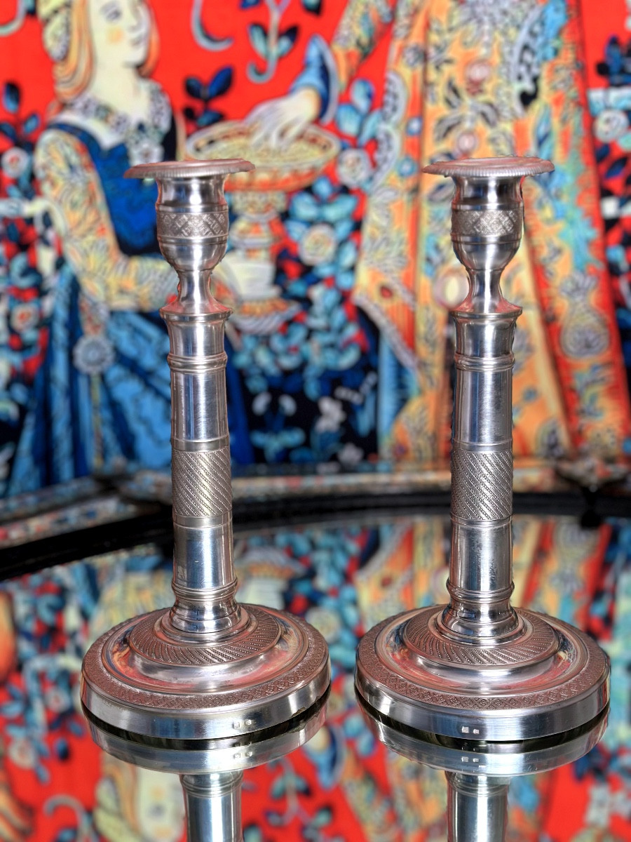 Silver-plated Bronze Candlesticks, Restoration Period, 19th Century