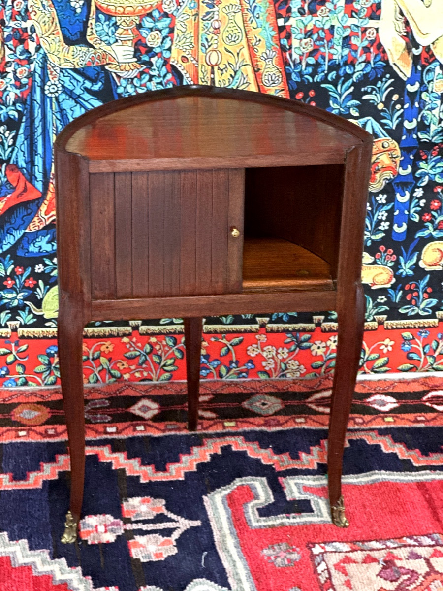 Table de salon ou chevet à rideau d'époque Louis XVI en acajou blond - XVIIIe siècle-photo-1