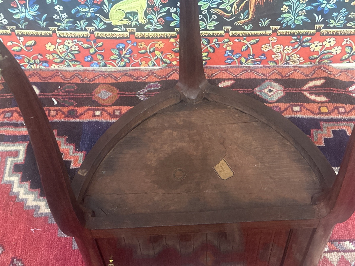 Table de salon ou chevet à rideau d'époque Louis XVI en acajou blond - XVIIIe siècle-photo-2