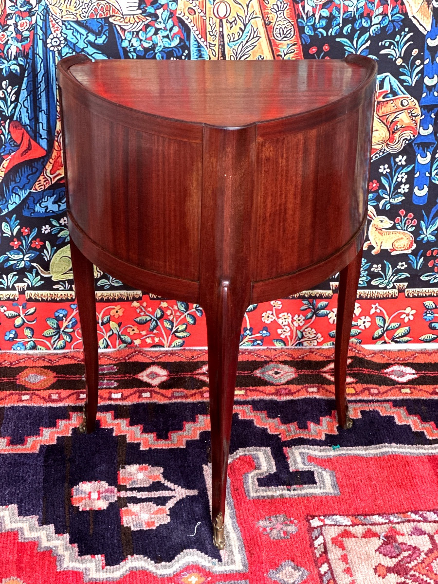 Table de salon ou chevet à rideau d'époque Louis XVI en acajou blond - XVIIIe siècle-photo-3