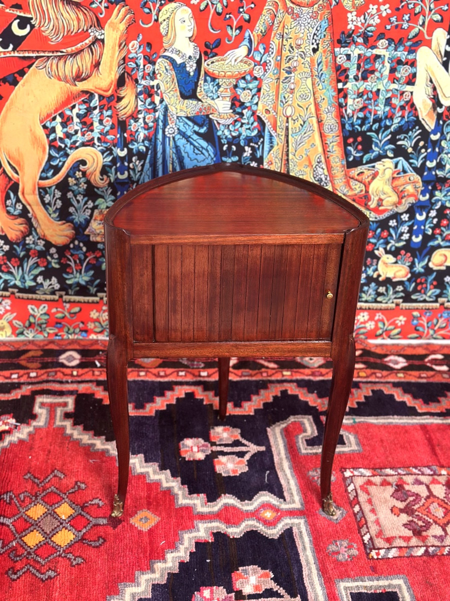 Table de salon ou chevet à rideau d'époque Louis XVI en acajou blond - XVIIIe siècle