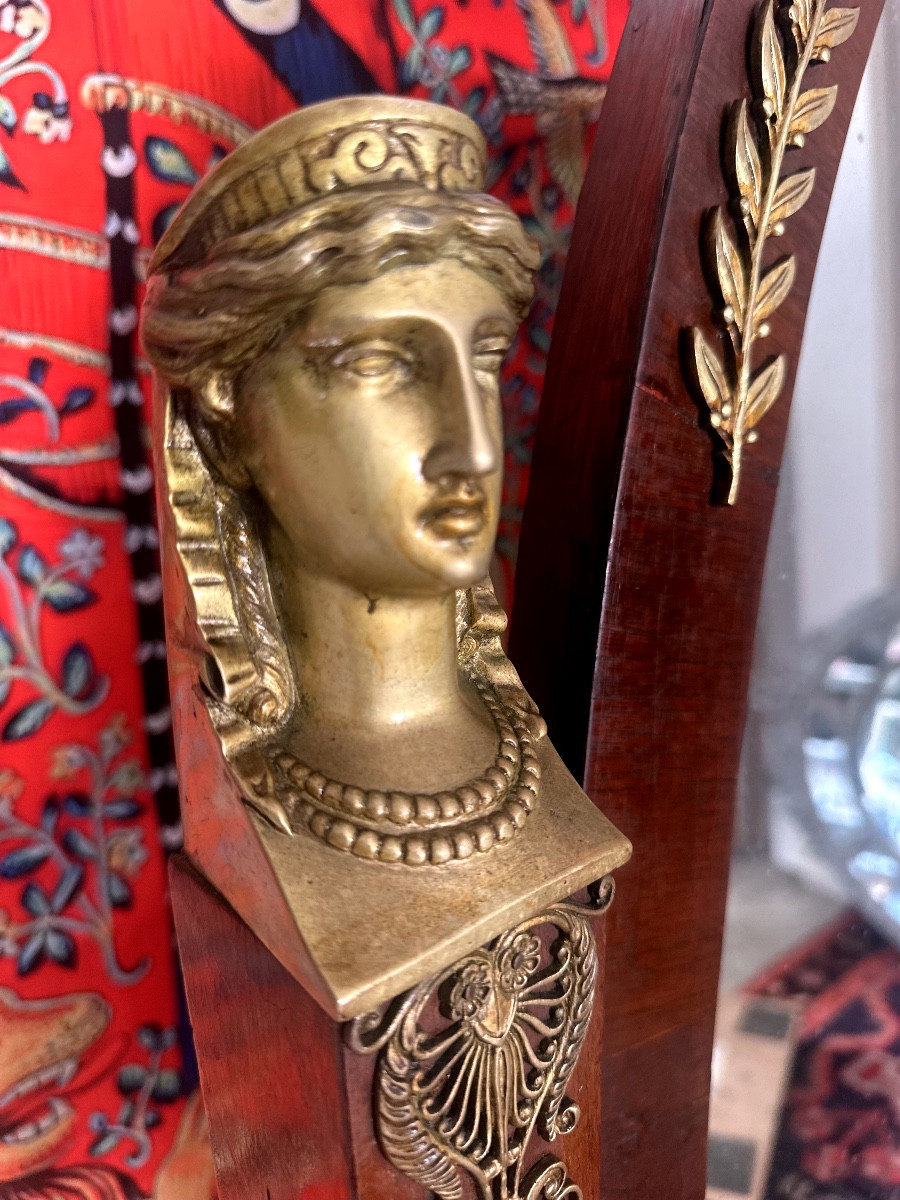  Psyché En Acajou Et Bronze Doré, Glace Au Mercure, époque Consulat-photo-1