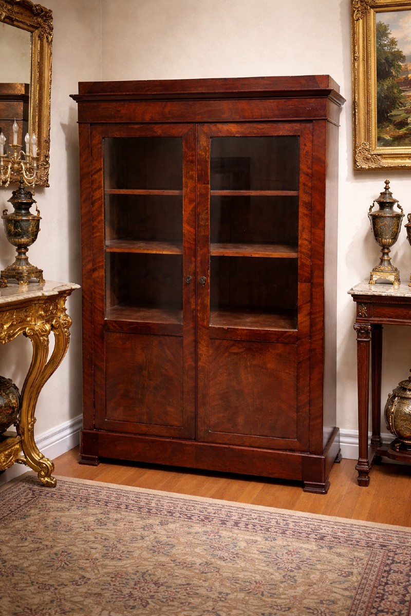Bibliothèque en acajou de Cuba  d’époque Louis Philippe XIXeme siècle