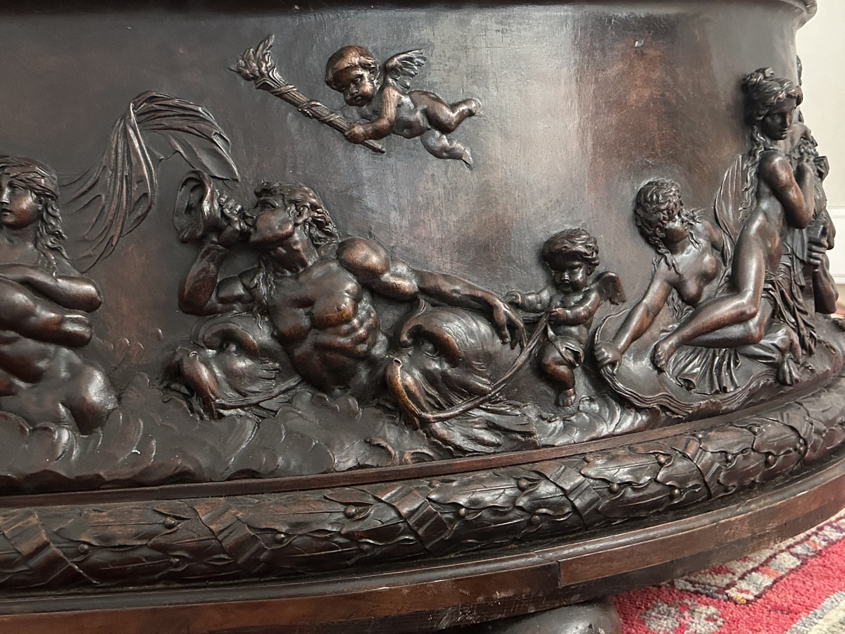 Richly Carved Wooden Basin In Neo-renaissance Style-photo-2