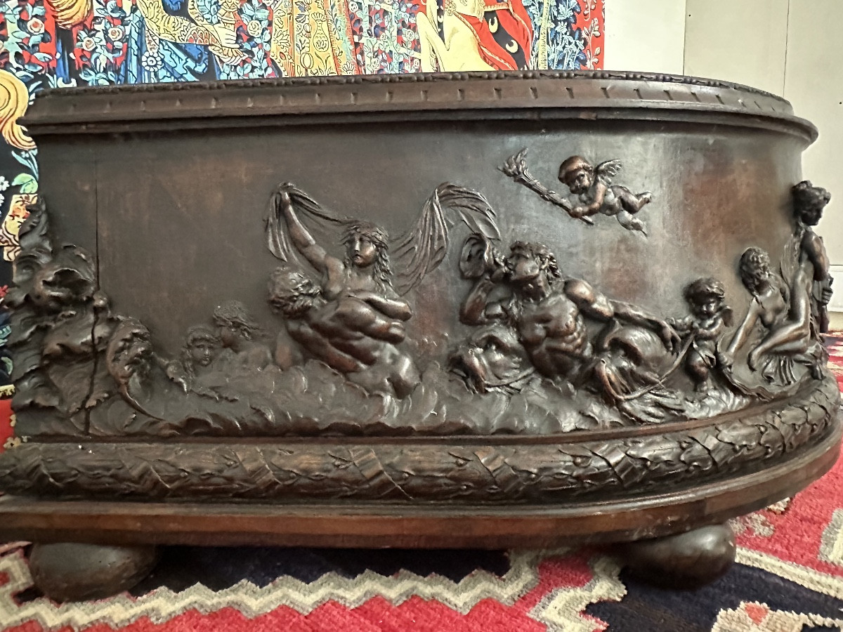Richly Carved Wooden Basin In Neo-renaissance Style-photo-3