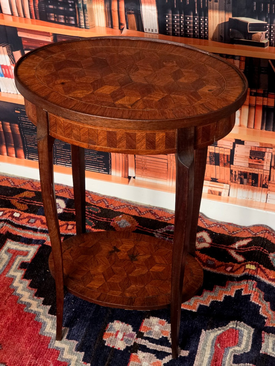 TABLE OVALE INCRUSTÉE EN MARQUETTERIE-photo-2