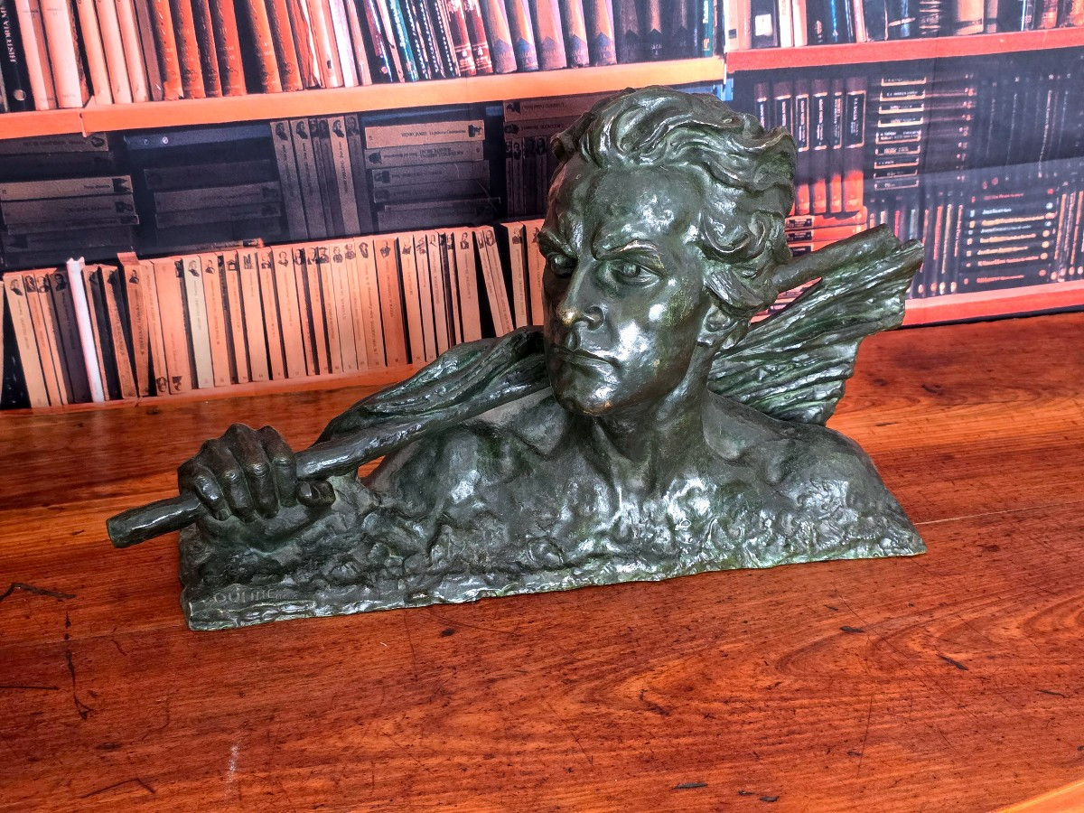 Bronze 1930, 56 cm, Buste : Jean MERMOZ, signé Alexandre OULINE-photo-2