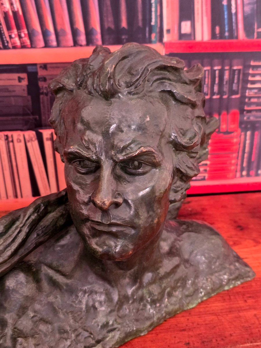 Bronze 1930, 56 cm, Buste : Jean MERMOZ, signé Alexandre OULINE-photo-3