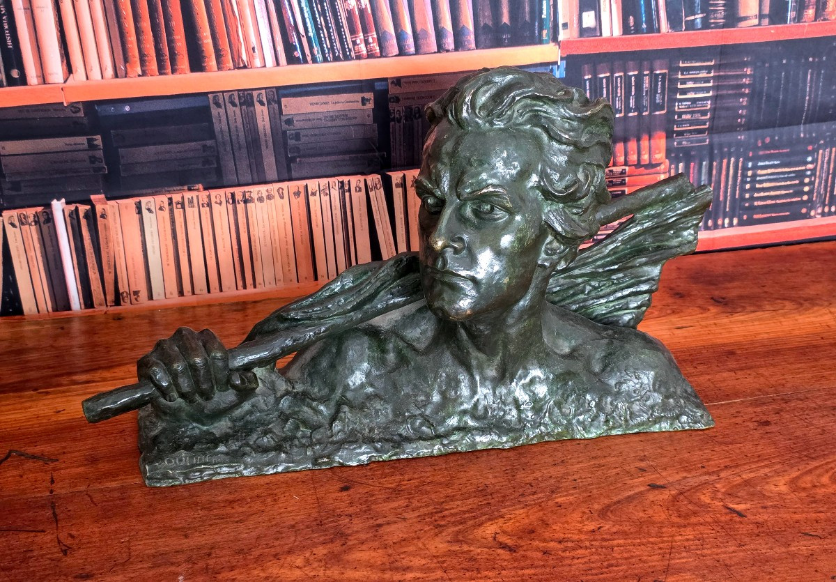 Bronze 1930, 56 cm, Buste : Jean MERMOZ, signé Alexandre OULINE-photo-2
