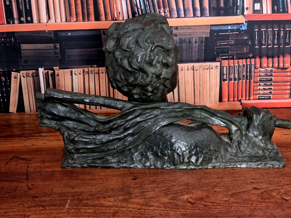Bronze 1930, 56 cm, Buste : Jean MERMOZ, signé Alexandre OULINE-photo-3