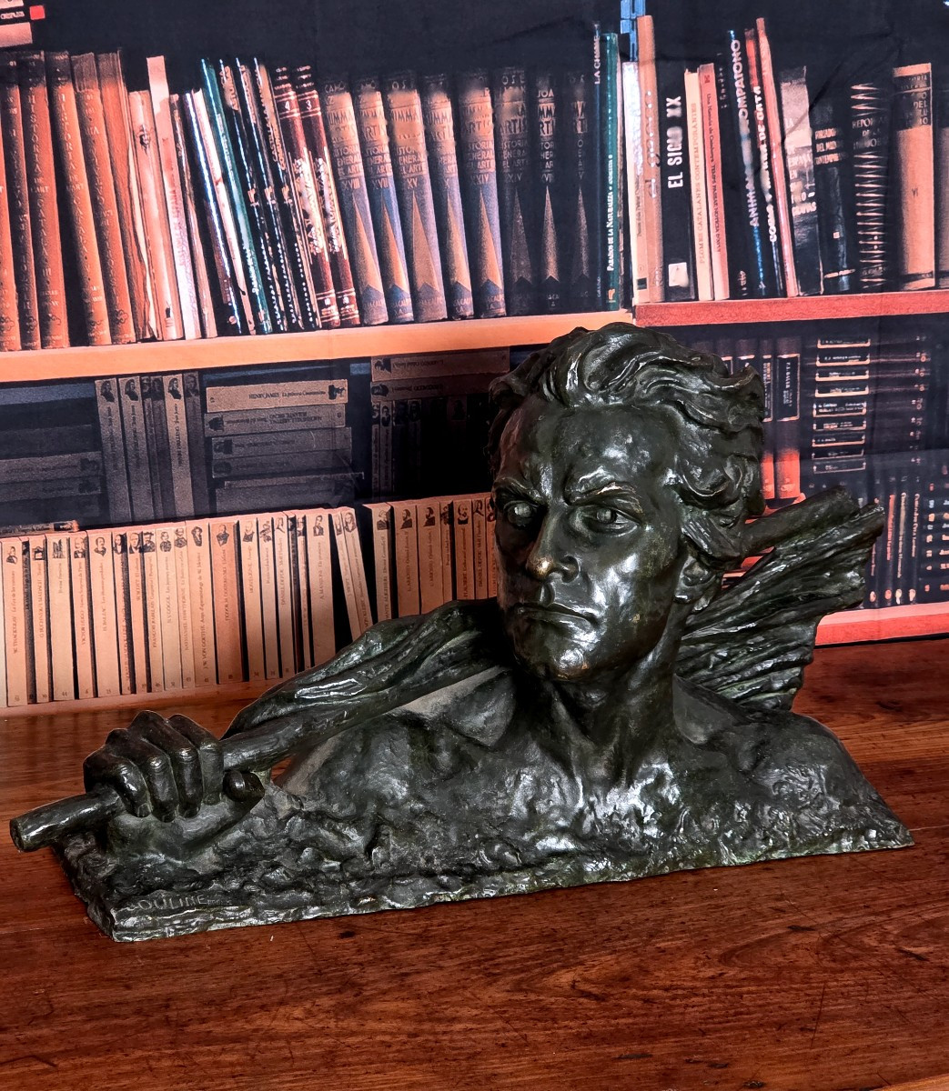 Bronze 1930, 56 cm, Buste : Jean MERMOZ, signé Alexandre OULINE-photo-4