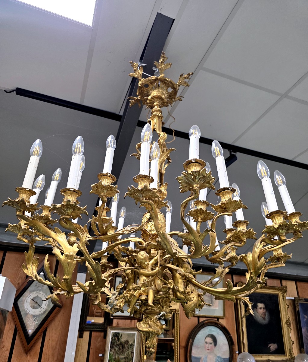 Lustre en bronze dorée d 'après  jacques caffierri  -photo-3