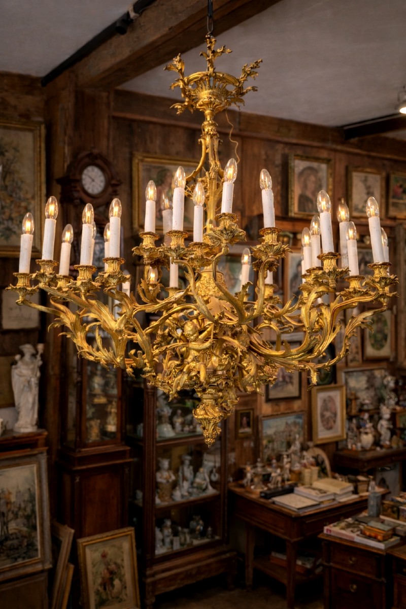 Lustre en bronze dorée d 'après  jacques caffierri  