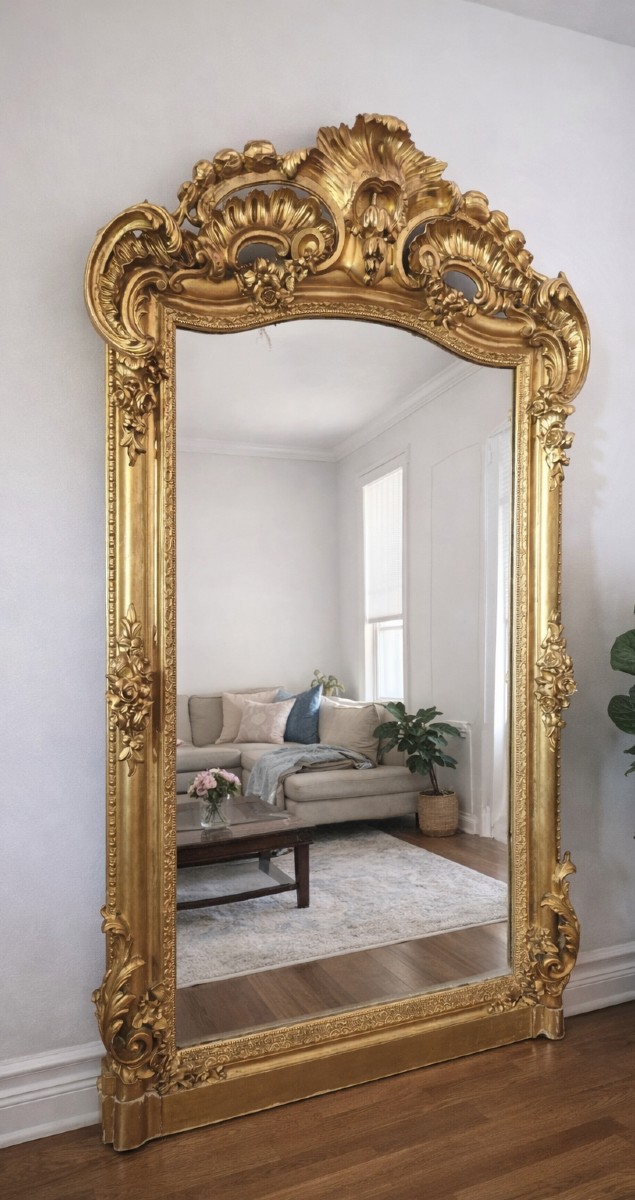 Important Giltwood Mirror, Louis XIV/louis XV Style, Mid-19th Century-photo-1