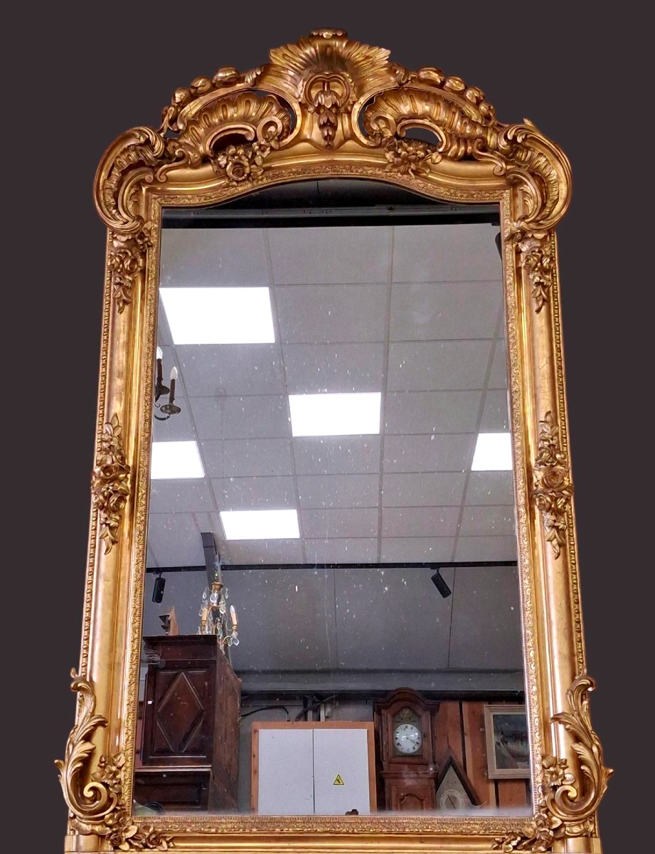 Important Miroir en Bois Doré, style Louis XIV / Louis XV, époque Milieu XIXe