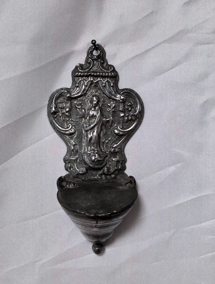 Repoussé Pewter Holy Water Font - 18th Century-photo-2