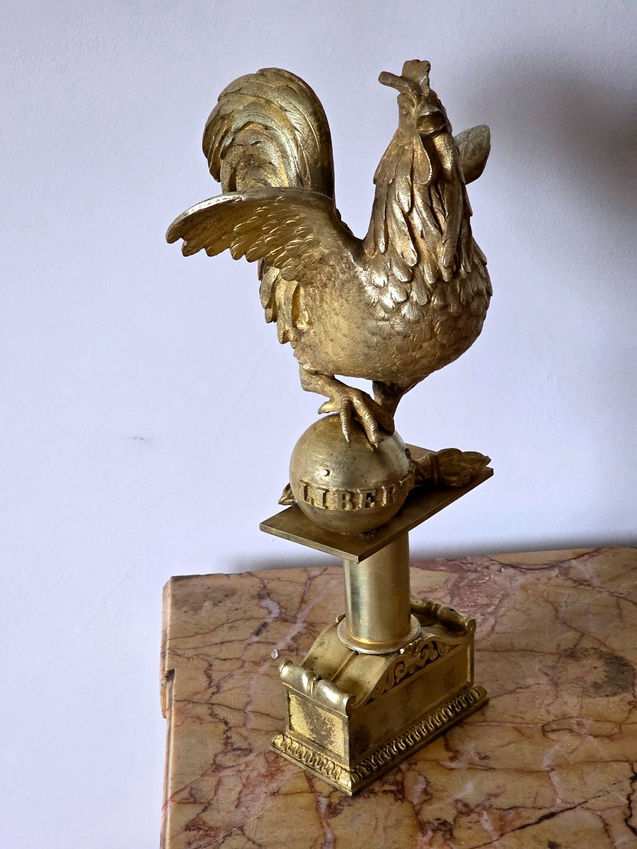 Coq De Hampe De Drapeau De La Garde Nationale En Bronze Doré époque Louis Philippe 19 ème-photo-2
