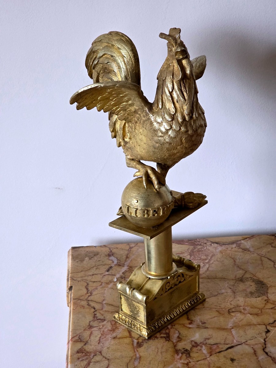 Coq De Hampe De Drapeau De La Garde Nationale En Bronze Doré époque Louis Philippe 19 ème-photo-4