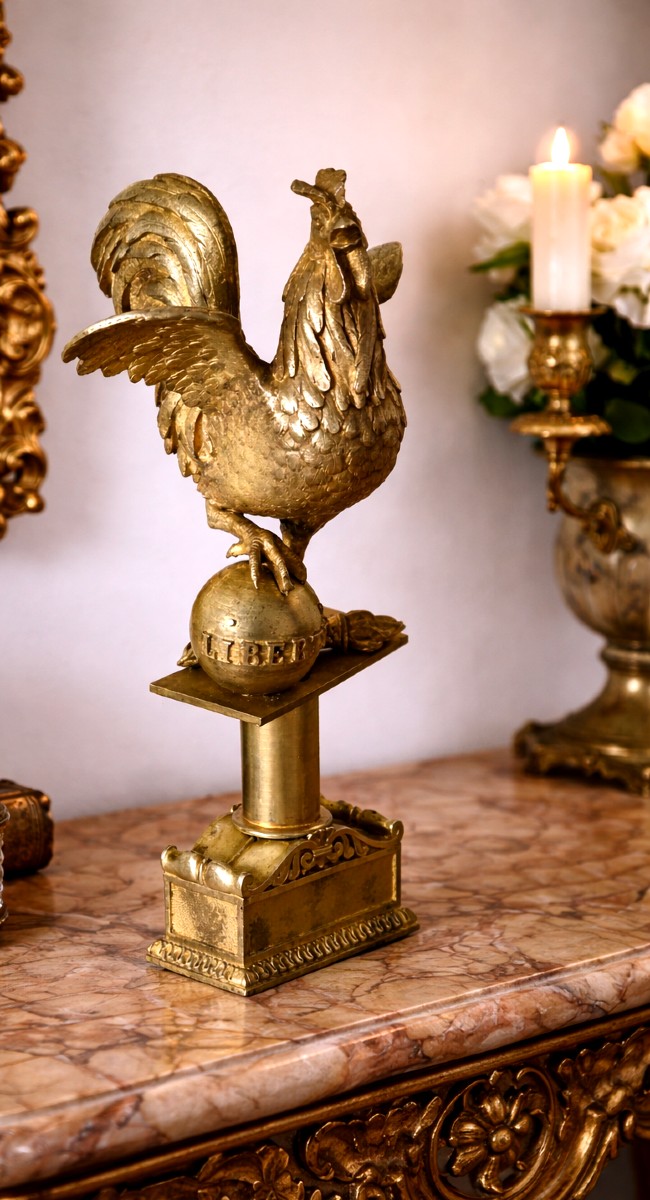Coq De Hampe De Drapeau De La Garde Nationale En Bronze Doré époque Louis Philippe 19 ème-photo-1