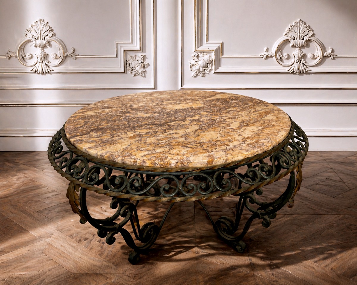 Wrought Iron And Marble Coffee Table-photo-3