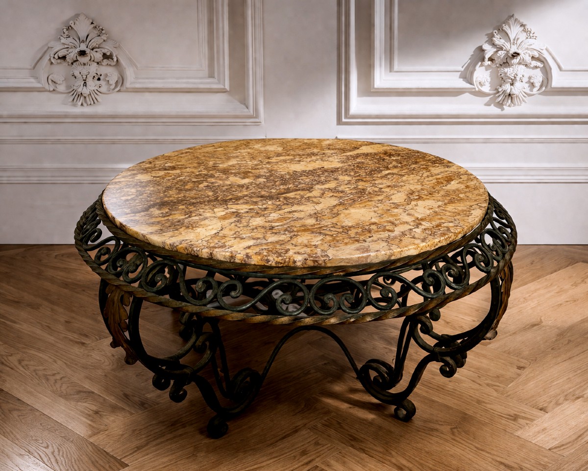 Wrought Iron And Marble Coffee Table-photo-2