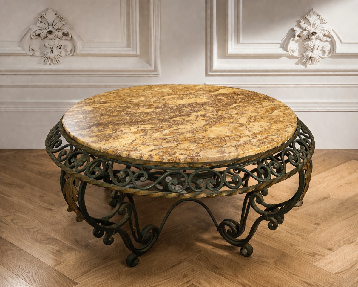 Wrought Iron And Marble Coffee Table